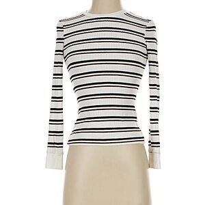 Frame Striped Knit Crew Neck Long Sleeve Sweater Top